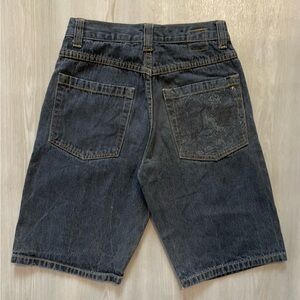 VTG Y2K Karl Kani Gold Denim Shorts Jorts Black Youth Sz Youth 10 Hip Hop Baggy